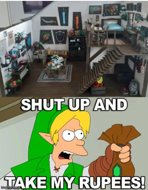 ZELDA: BREATH OF THE WILD HOUSE | image tagged in link,shut up and take my money fry,zelda,legend of zelda,the legend of zelda breath of the wild | made w/ Imgflip meme maker