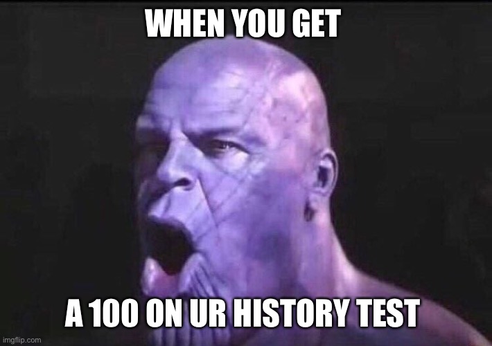 Something we all understand and agree on | WHEN YOU GET; A 100 ON UR HISTORY TEST | image tagged in thanos pog,funny memes | made w/ Imgflip meme maker