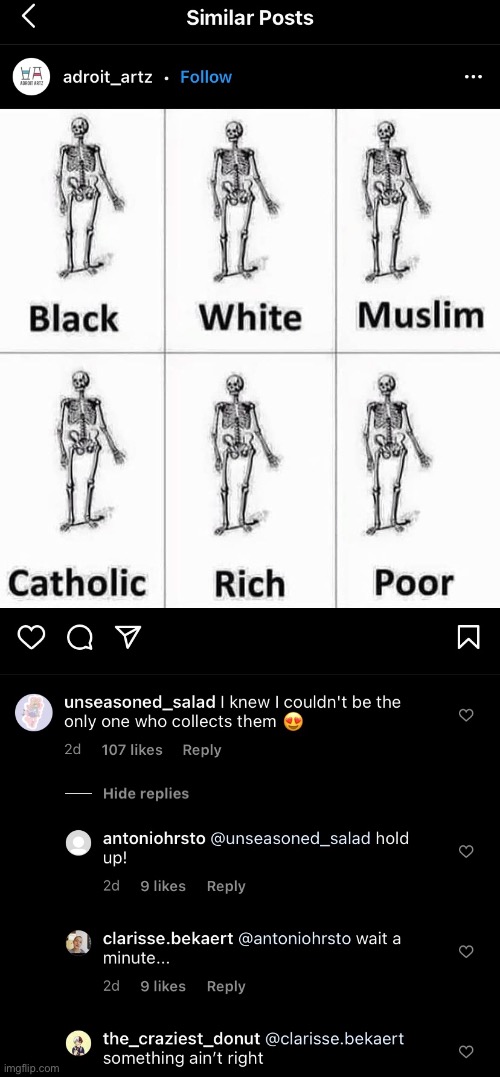 Oh No | image tagged in instagram,skeleton | made w/ Imgflip meme maker