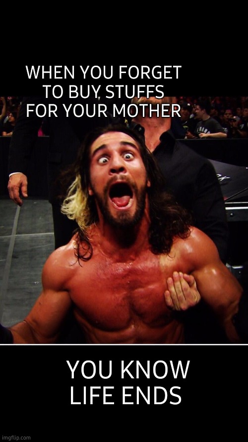 WWE retake | WHEN YOU FORGET TO BUY STUFFS FOR YOUR MOTHER; YOU KNOW
LIFE ENDS | image tagged in wwe retake,forget,buy,stuff,mother,fucked up | made w/ Imgflip meme maker