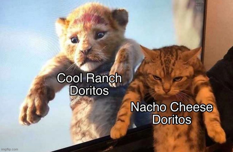 Cool Ranch Doritos Vs Nacho Cheese Doritos | image tagged in doritos | made w/ Imgflip meme maker