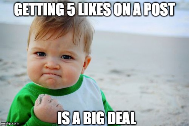 Success Kid Original Meme | GETTING 5 LIKES ON A POST; IS A BIG DEAL | image tagged in memes,success kid original | made w/ Imgflip meme maker