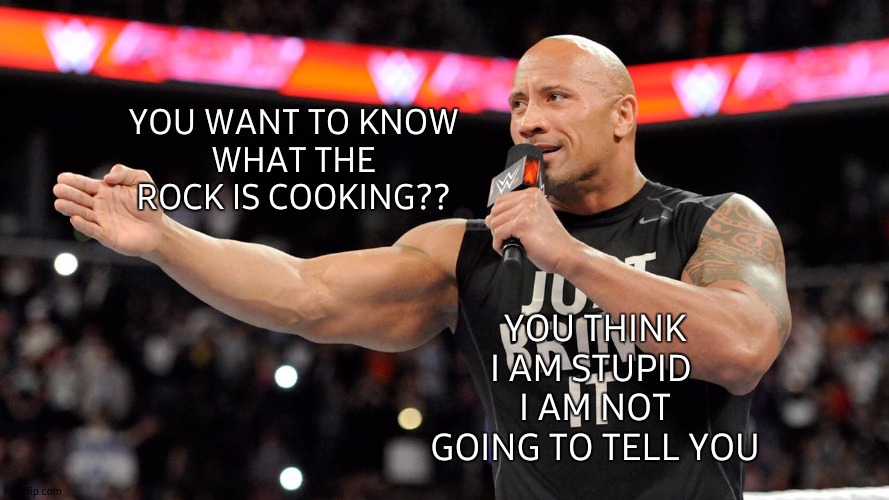 Wwe | YOU WANT TO KNOW
WHAT THE ROCK IS COOKING?? YOU THINK I AM STUPID 
I AM NOT GOING TO TELL YOU | image tagged in wwe,well now i am not doing it,what,what if i told you,cooking,the rock | made w/ Imgflip meme maker