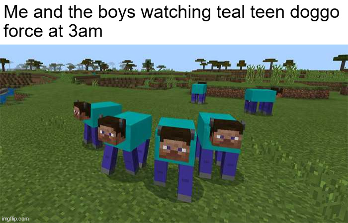 me and the boys | Me and the boys watching teal teen doggo
force at 3am | image tagged in me and the boys | made w/ Imgflip meme maker