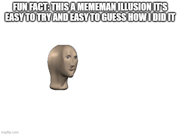 Take a look in the description. | FUN FACT: THIS A MEMEMAN ILLUSION IT'S EASY TO TRY AND EASY TO GUESS HOW I DID IT | image tagged in blank white template | made w/ Imgflip meme maker