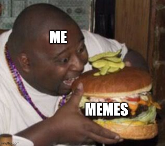 Me irl | ME; MEMES | image tagged in weird-fat-man-eating-burger | made w/ Imgflip meme maker