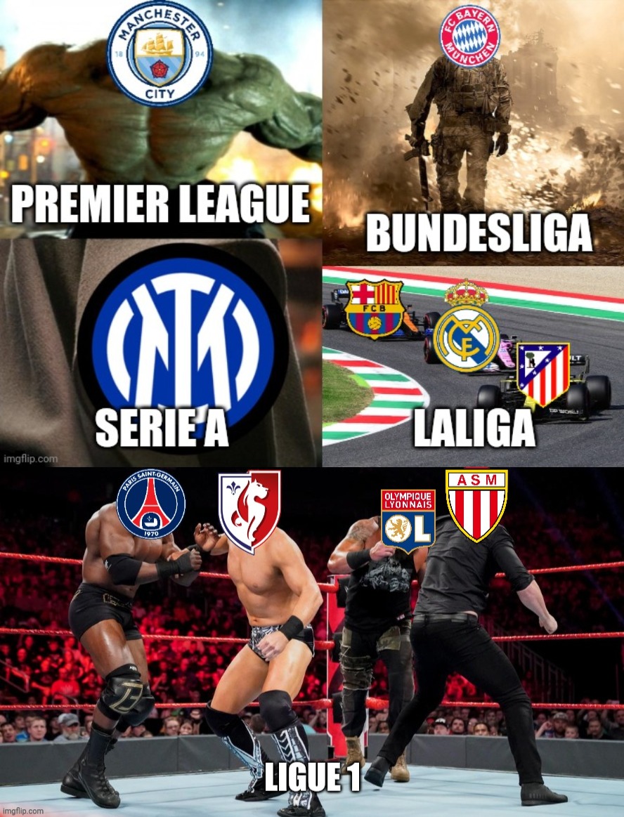 The Top 5 Leagues 2020-2021 Results | image tagged in premier league,ligue 1,bundesliga,serie a,la liga,memes | made w/ Imgflip meme maker