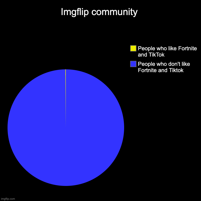 the imgflip community :D | Imgflip community | People who don't like Fortnite and Tiktok, People who like Fortnite and TikTok | image tagged in charts,pie charts | made w/ Imgflip chart maker