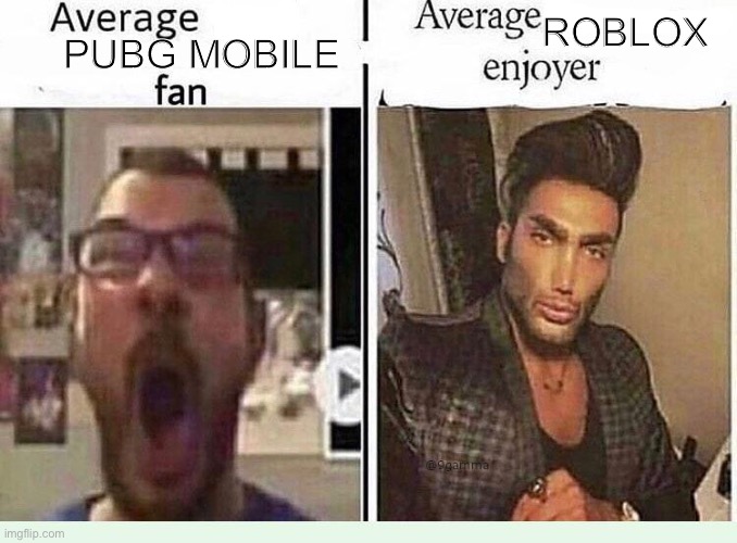 Average *BLANK* Fan VS Average *BLANK* Enjoyer |  ROBLOX; PUBG MOBILE | image tagged in average blank fan vs average blank enjoyer | made w/ Imgflip meme maker