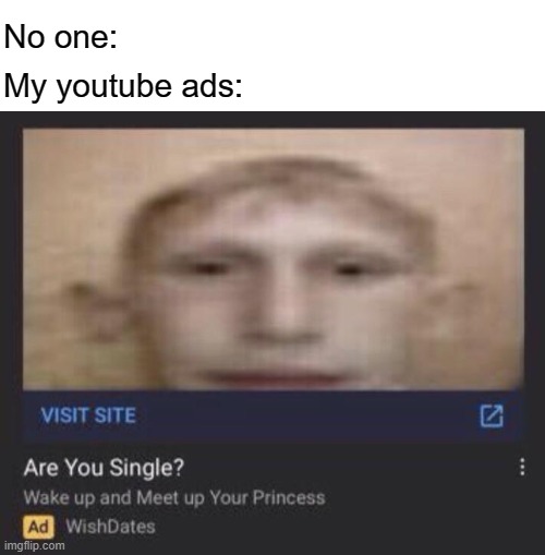 You gotta question youtube sometimes | No one:; My youtube ads: | image tagged in youtube,ads,meme,why are you still here | made w/ Imgflip meme maker