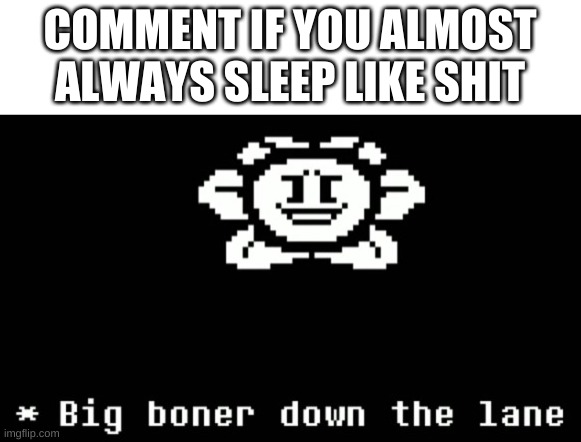 i did, and i had melatonin | COMMENT IF YOU ALMOST ALWAYS SLEEP LIKE SHIT | image tagged in big boner down the lane | made w/ Imgflip meme maker