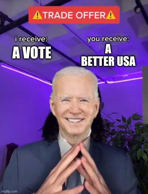 you should accept the trade offer | A BETTER USA; A VOTE | image tagged in biden,trade offer | made w/ Imgflip meme maker