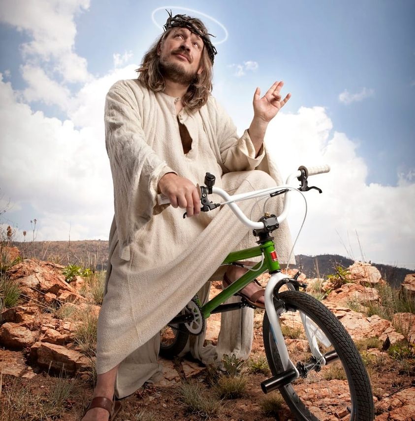 Jesus bicycle Blank Meme Template