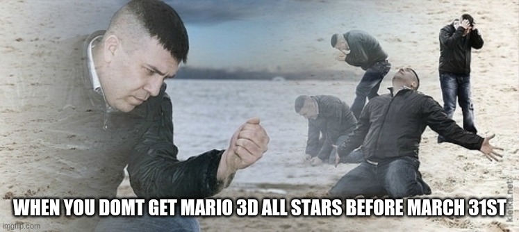 Sad guy beach | WHEN YOU DOMT GET MARIO 3D ALL STARS BEFORE MARCH 31ST | image tagged in sad guy beach | made w/ Imgflip meme maker