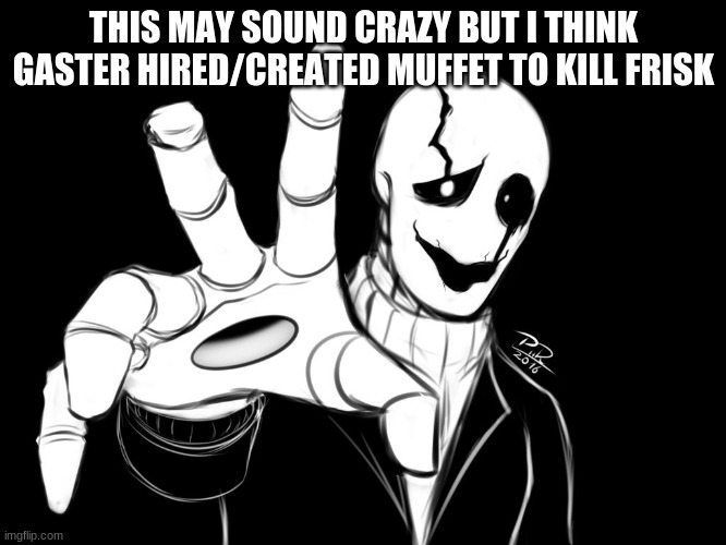 Gaster | THIS MAY SOUND CRAZY BUT I THINK GASTER HIRED/CREATED MUFFET TO KILL FRISK | image tagged in gaster | made w/ Imgflip meme maker