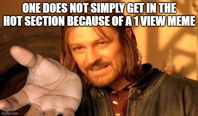 One Does Not Simply Meme | ONE DOES NOT SIMPLY GET IN THE HOT SECTION BECAUSE OF A 1 VIEW MEME | image tagged in memes,one does not simply | made w/ Imgflip meme maker