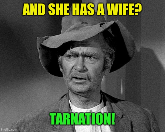 Jed Clampett | AND SHE HAS A WIFE? TARNATION! | image tagged in jed clampett | made w/ Imgflip meme maker