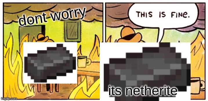 This Is Fine Meme | dont worry; its netherite | image tagged in memes,this is fine | made w/ Imgflip meme maker