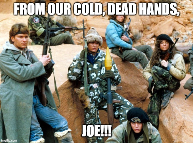 From our cold, dead hands, Joe!!!! | FROM OUR COLD, DEAD HANDS, JOE!!! | image tagged in gun grabbers,nwo,second amendment | made w/ Imgflip meme maker