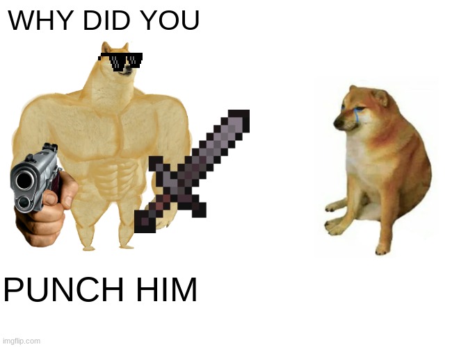 Buff Doge vs. Cheems | WHY DID YOU; PUNCH HIM | image tagged in memes,buff doge vs cheems | made w/ Imgflip meme maker