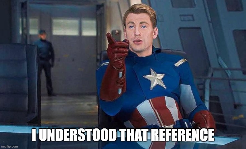 Captain America Understood Reference | I UNDERSTOOD THAT REFERENCE | image tagged in captain america understood reference | made w/ Imgflip meme maker