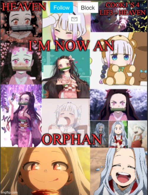 Del is ded ;-; | I’M NOW AN; ORPHAN | image tagged in heavens temp adorable | made w/ Imgflip meme maker