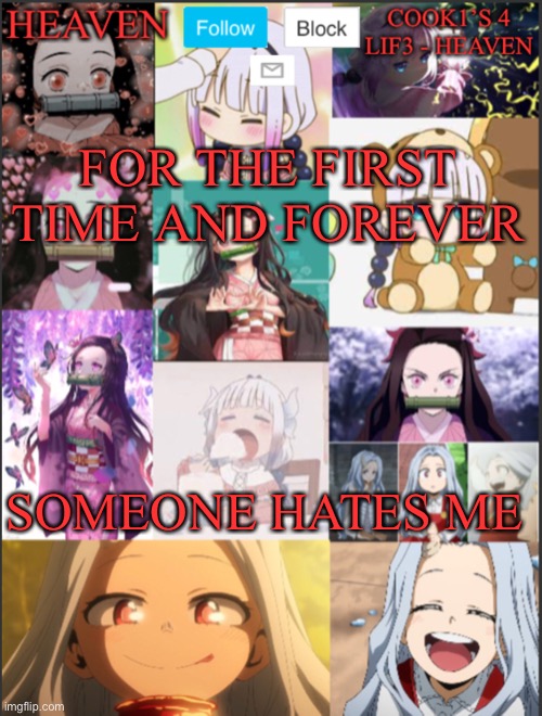 Yay | FOR THE FIRST TIME AND FOREVER; SOMEONE HATES ME | image tagged in heavens temp adorable | made w/ Imgflip meme maker