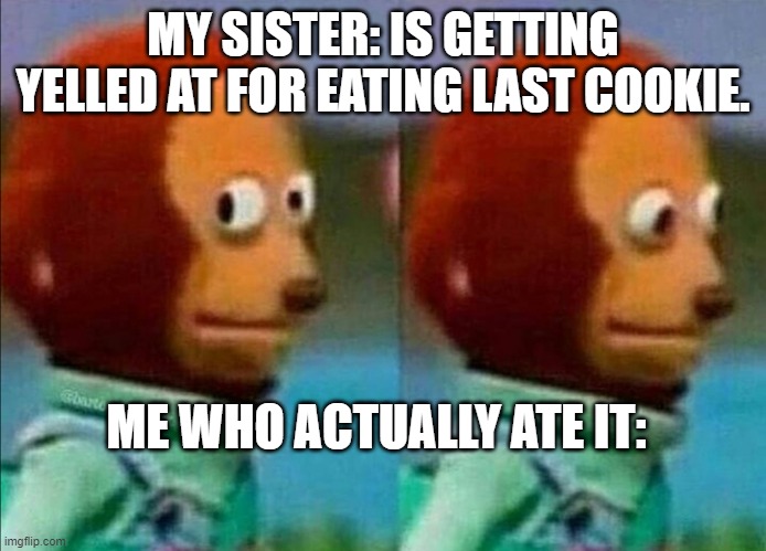 Umm | MY SISTER: IS GETTING YELLED AT FOR EATING LAST COOKIE. ME WHO ACTUALLY ATE IT: | image tagged in umm | made w/ Imgflip meme maker