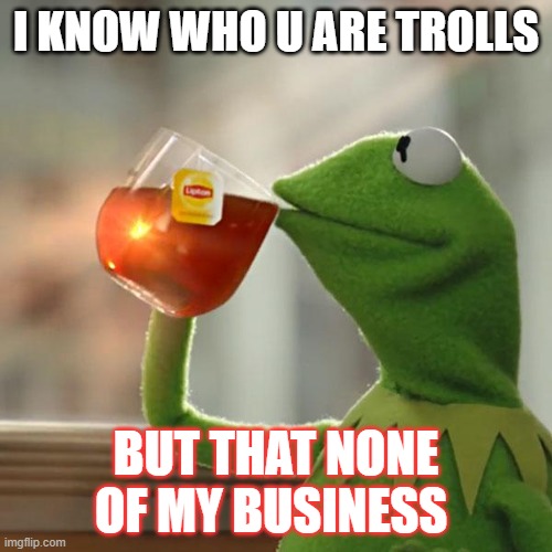 But That's None Of My Business | I KNOW WHO U ARE TROLLS; BUT THAT NONE OF MY BUSINESS | image tagged in memes,but that's none of my business,kermit the frog | made w/ Imgflip meme maker