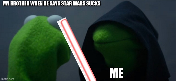 Evil Kermit Meme | MY BROTHER WHEN HE SAYS STAR WARS SUCKS; ME | image tagged in memes,evil kermit | made w/ Imgflip meme maker