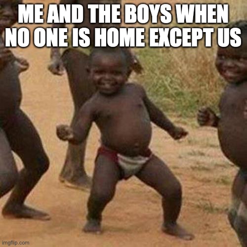 Third World Success Kid Meme | ME AND THE BOYS WHEN NO ONE IS HOME EXCEPT US | image tagged in memes,third world success kid | made w/ Imgflip meme maker