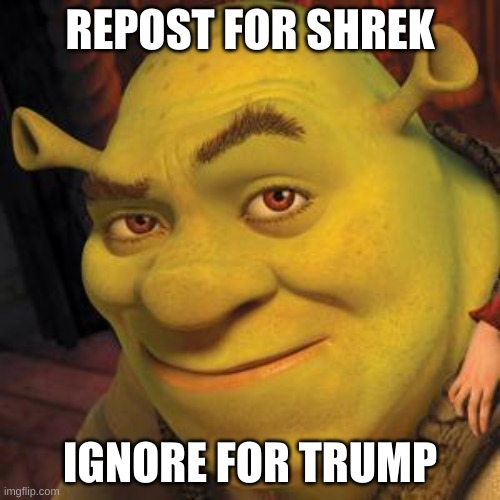 e | REPOST FOR SHREK; IGNORE FOR TRUMP | image tagged in shrek sexy face | made w/ Imgflip meme maker