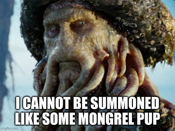 Davy Jones | I CANNOT BE SUMMONED LIKE SOME MONGREL PUP | image tagged in davy jones | made w/ Imgflip meme maker