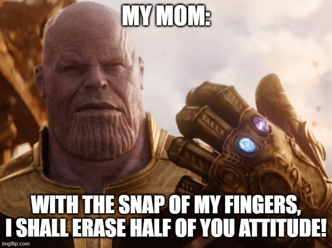 Dang! | image tagged in thanos,mom,attitude,the blip,marvel,lol | made w/ Imgflip meme maker