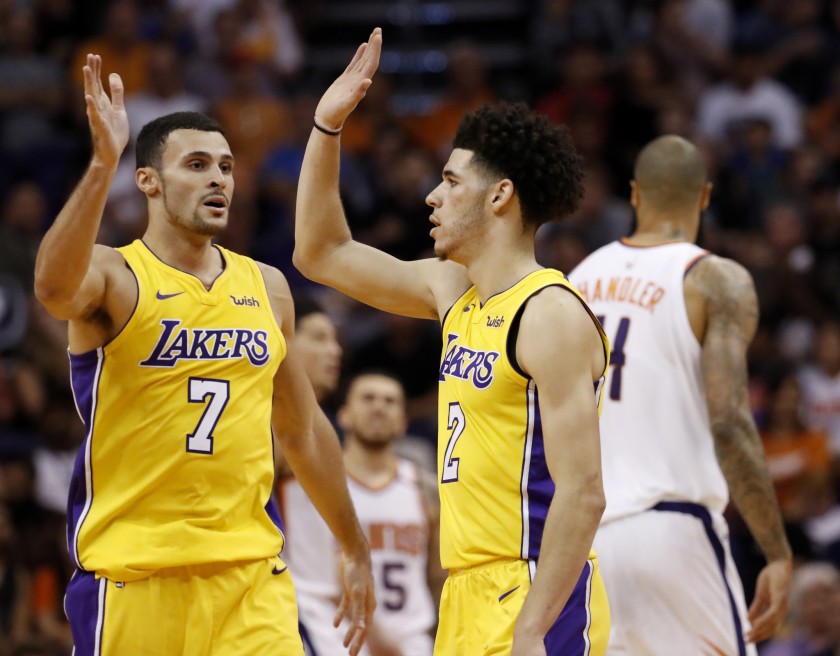 Larry Nance Jr. and Lonzo Ball slapping it up Blank Meme Template