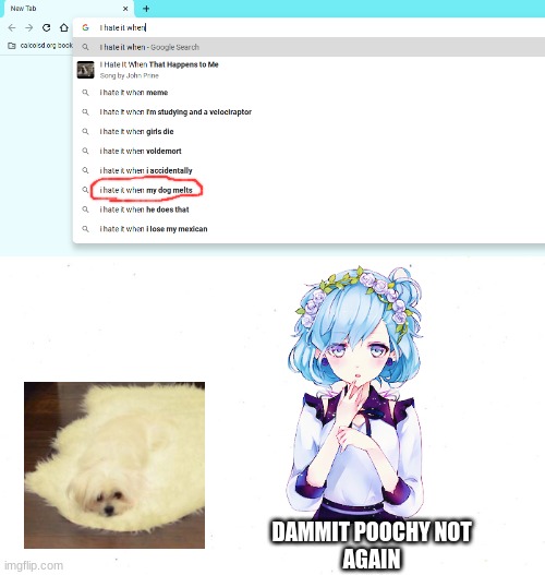 DAMMIT POOCHY NOT
AGAIN | image tagged in anime girl | made w/ Imgflip meme maker