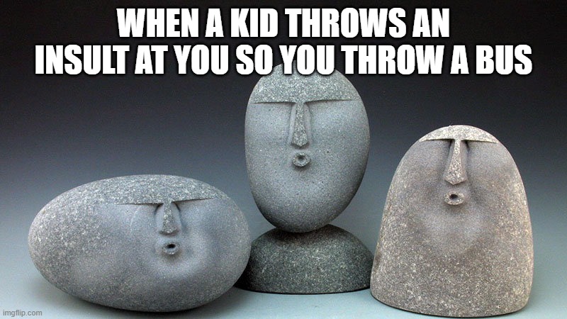 oof stones | WHEN A KID THROWS AN INSULT AT YOU SO YOU THROW A BUS | image tagged in oof stones | made w/ Imgflip meme maker