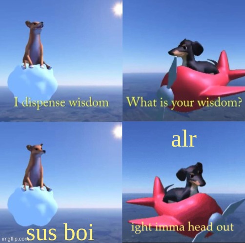 Wisdom dog rejected | alr; sus boi | image tagged in wisdom dog rejected | made w/ Imgflip meme maker