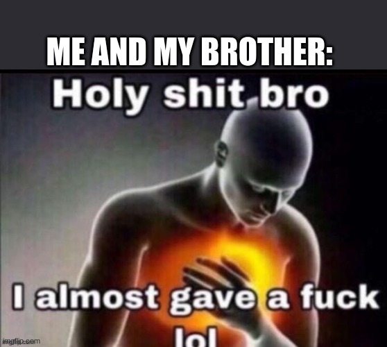 holy bro i almost gave | ME AND MY BROTHER: | image tagged in holy bro i almost gave | made w/ Imgflip meme maker