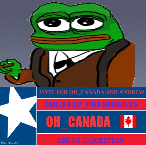 TOWNHALL  Q&A MEME ASK US A QUESTION, GET AN IMGFLIP_PRESIDENTS ANSWER
VOTE PEPE PARTY ON APRIL 29 | image tagged in pepe,pepe party,question mark,oh_canada,andrewfinlayson,townhall | made w/ Imgflip meme maker