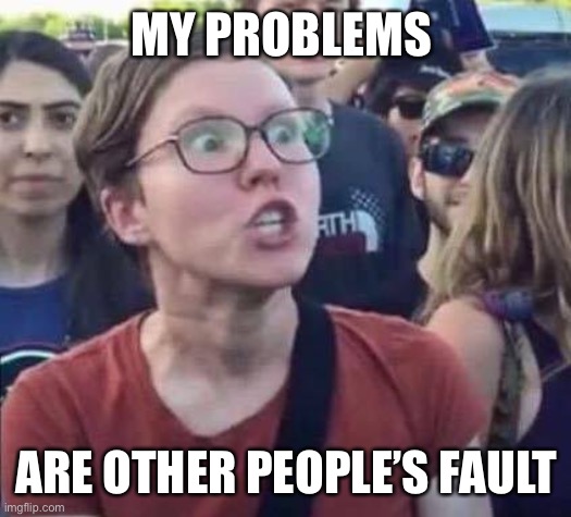 Angry Liberal | MY PROBLEMS ARE OTHER PEOPLE’S FAULT | image tagged in angry liberal | made w/ Imgflip meme maker