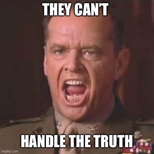 You can't handle the truth | THEY CAN’T HANDLE THE TRUTH | image tagged in you can't handle the truth | made w/ Imgflip meme maker