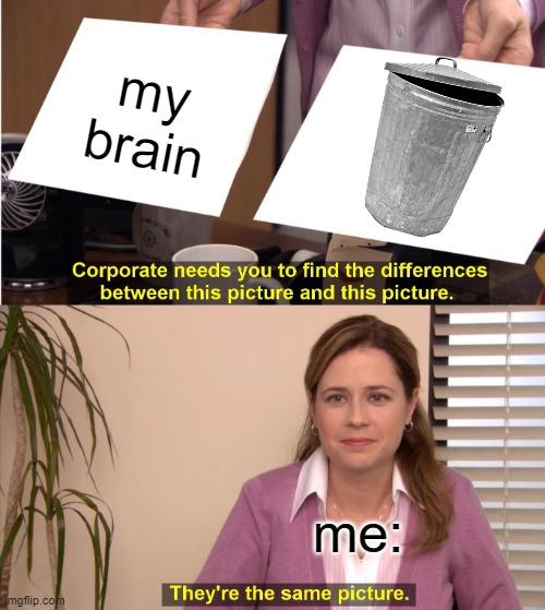 because it makes MY LIFE DIFFICULT AND MAKE ME MEAN and this must END!! | my brain; me: | image tagged in memes,they're the same picture | made w/ Imgflip meme maker