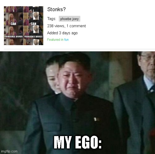 NOT STONKS | MY EGO: | image tagged in memes,kim jong un sad | made w/ Imgflip meme maker