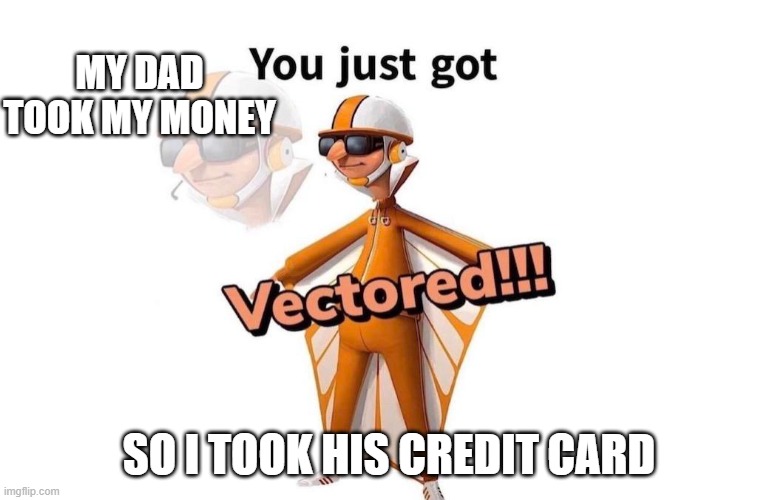 Vectored | MY DAD TOOK MY MONEY; SO I TOOK HIS CREDIT CARD | image tagged in you just got vectored | made w/ Imgflip meme maker