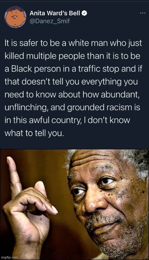 image tagged in racist policing double-standards tweet,morgan freeman this hq | made w/ Imgflip meme maker