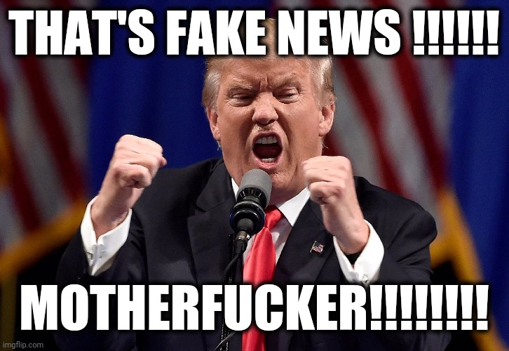Trump angry | THAT'S FAKE NEWS !!!!!! MOTHERFUCKER!!!!!!!! | image tagged in trump angry | made w/ Imgflip meme maker
