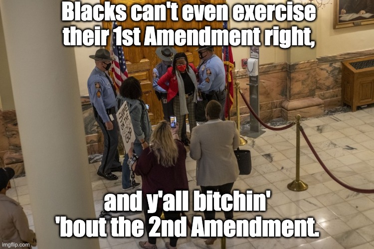 Civil Rights | Blacks can't even exercise their 1st Amendment right, and y'all bitchin' 'bout the 2nd Amendment. | image tagged in 1st amendment,2nd amendment,lawmaker,voting | made w/ Imgflip meme maker