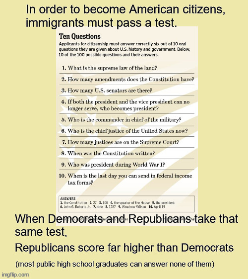 American Citizenship test | image tagged in politics | made w/ Imgflip meme maker