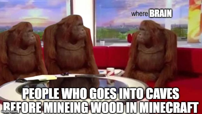 where banana | BRAIN; PEOPLE WHO GOES INTO CAVES BEFORE MINEING WOOD IN MINECRAFT | image tagged in where banana | made w/ Imgflip meme maker